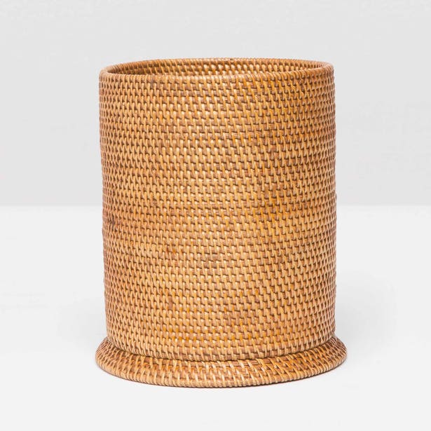 Dalton Round Wastebasket, Brown Rattan