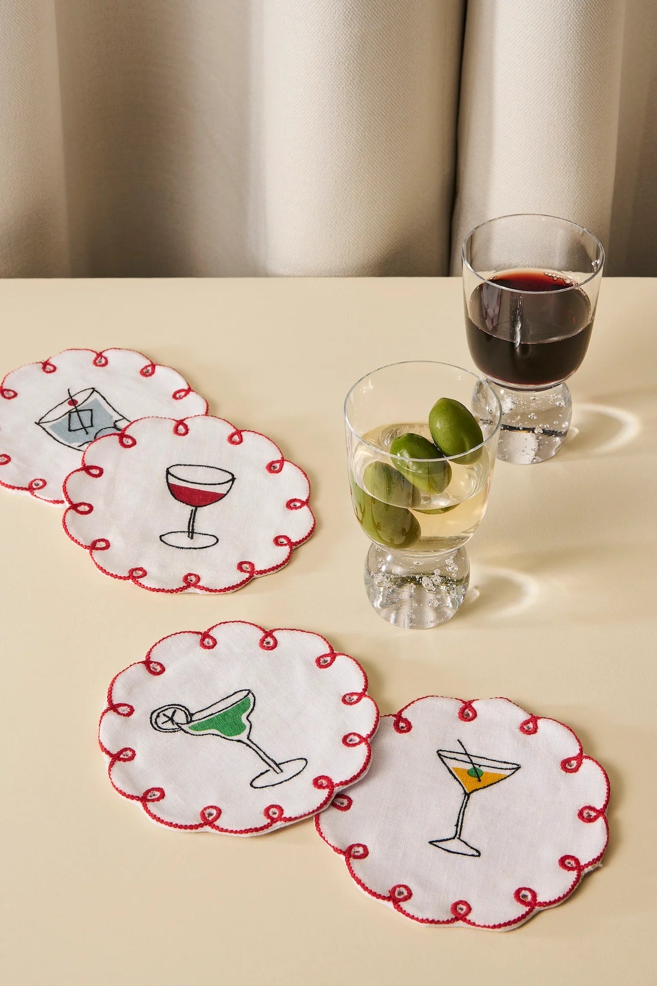 Fête Embroidered Linen Coasters (Set of 4)