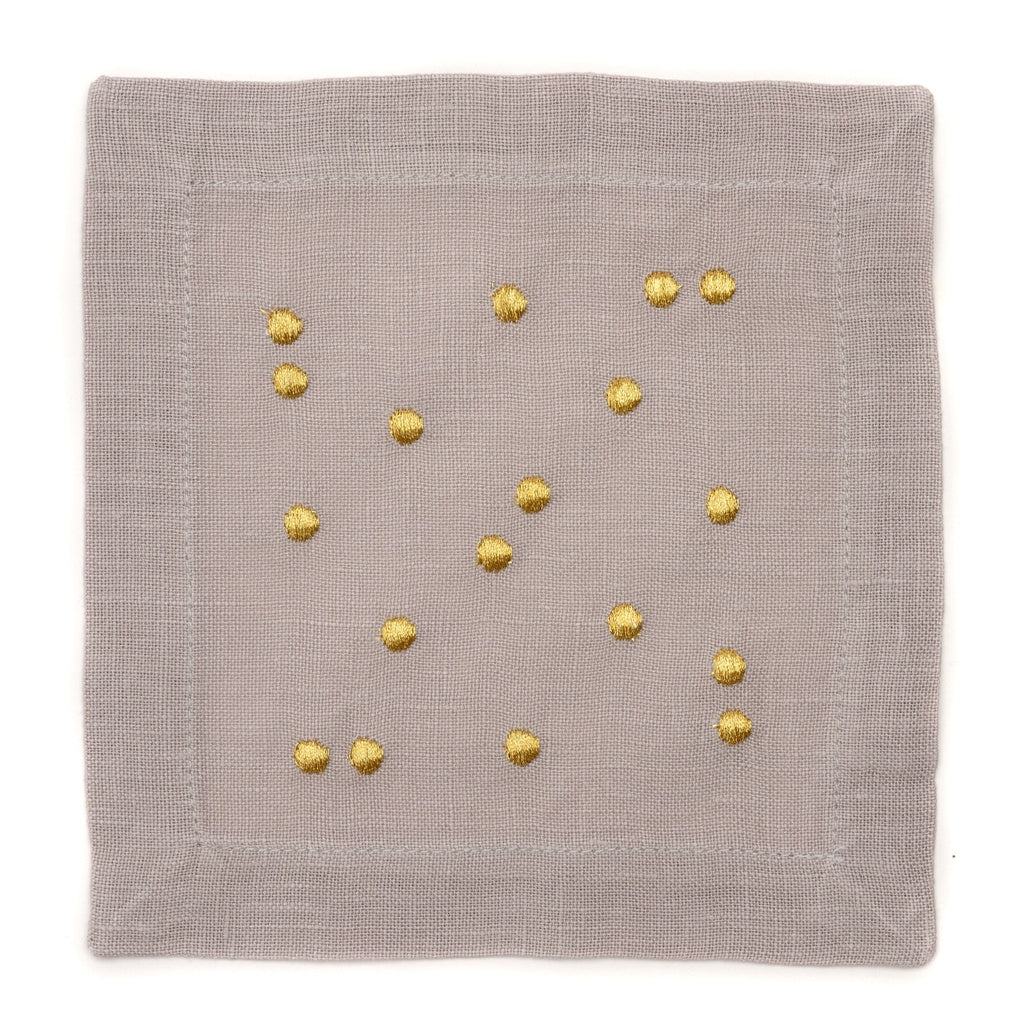 Gold Scattered Dots Embroidered Cocktail Napkin (Set of 4)