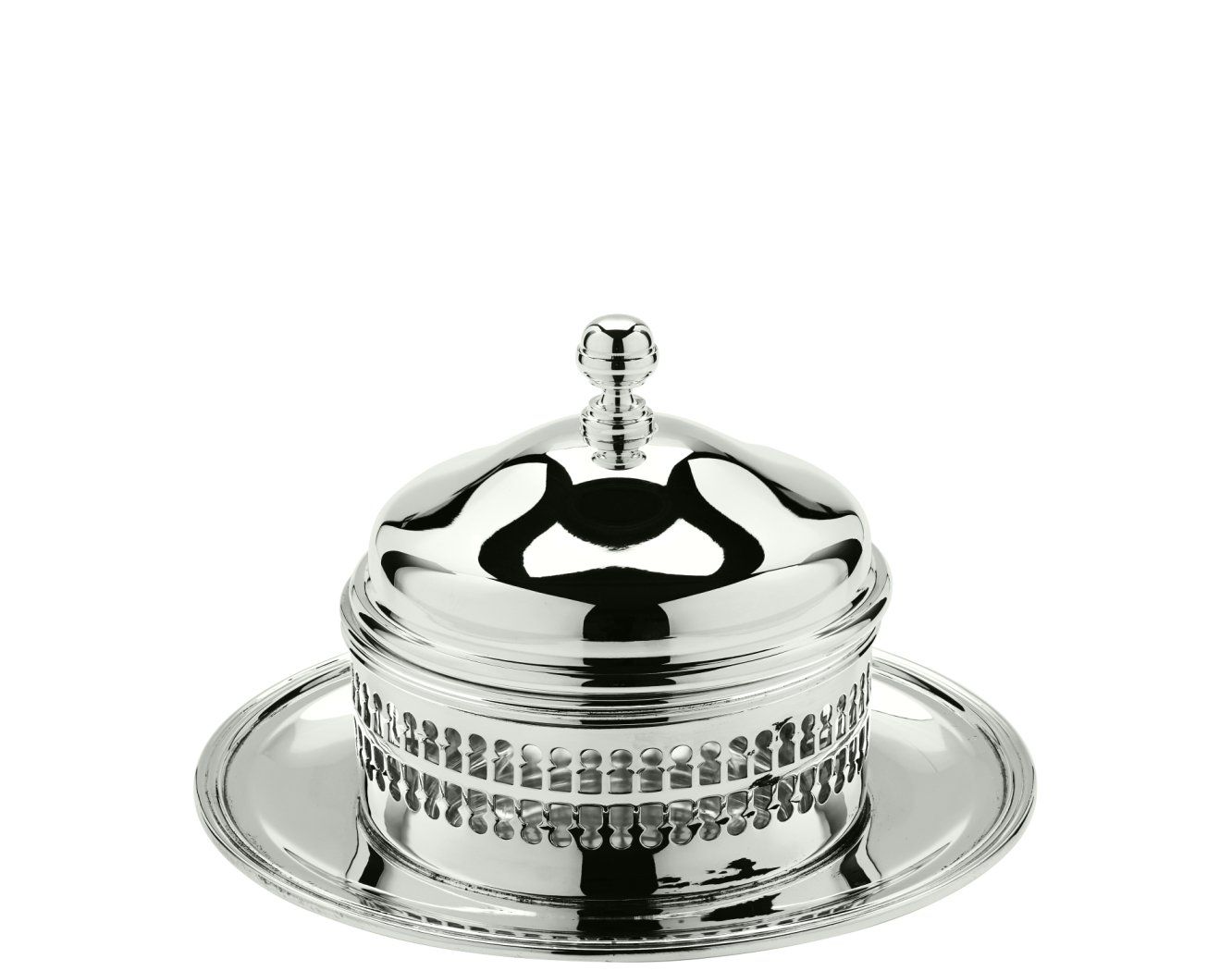 Inglese Silver Plate Round Jam Pot with Fretwork