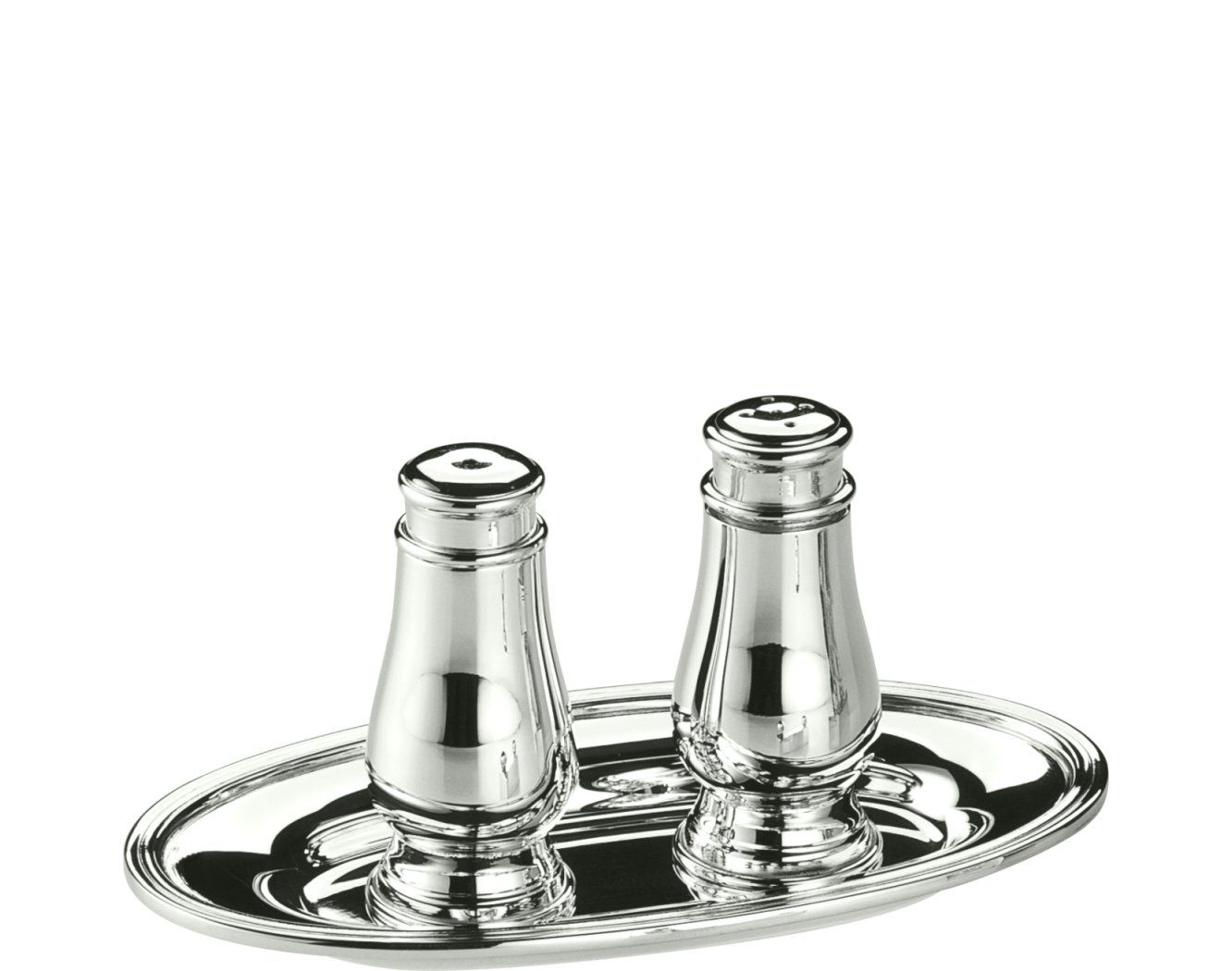 Inglese Silver Plate Salt and Pepper Shaker Set with Tray