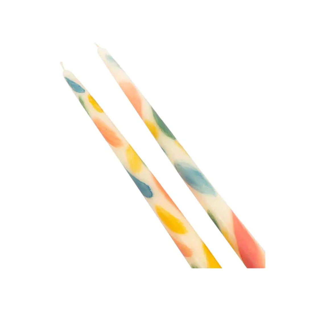 Colorblock Brushstroke Multicolor Hand-Painted Candles (Set of 2)