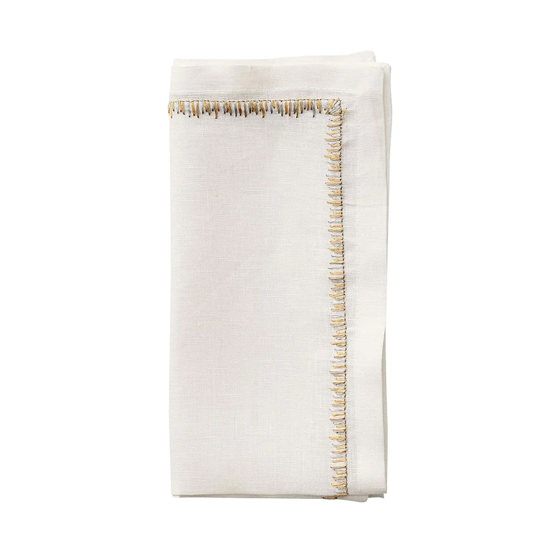 Filament Linen Napkin in White & Gold & Silver, Set of 4
