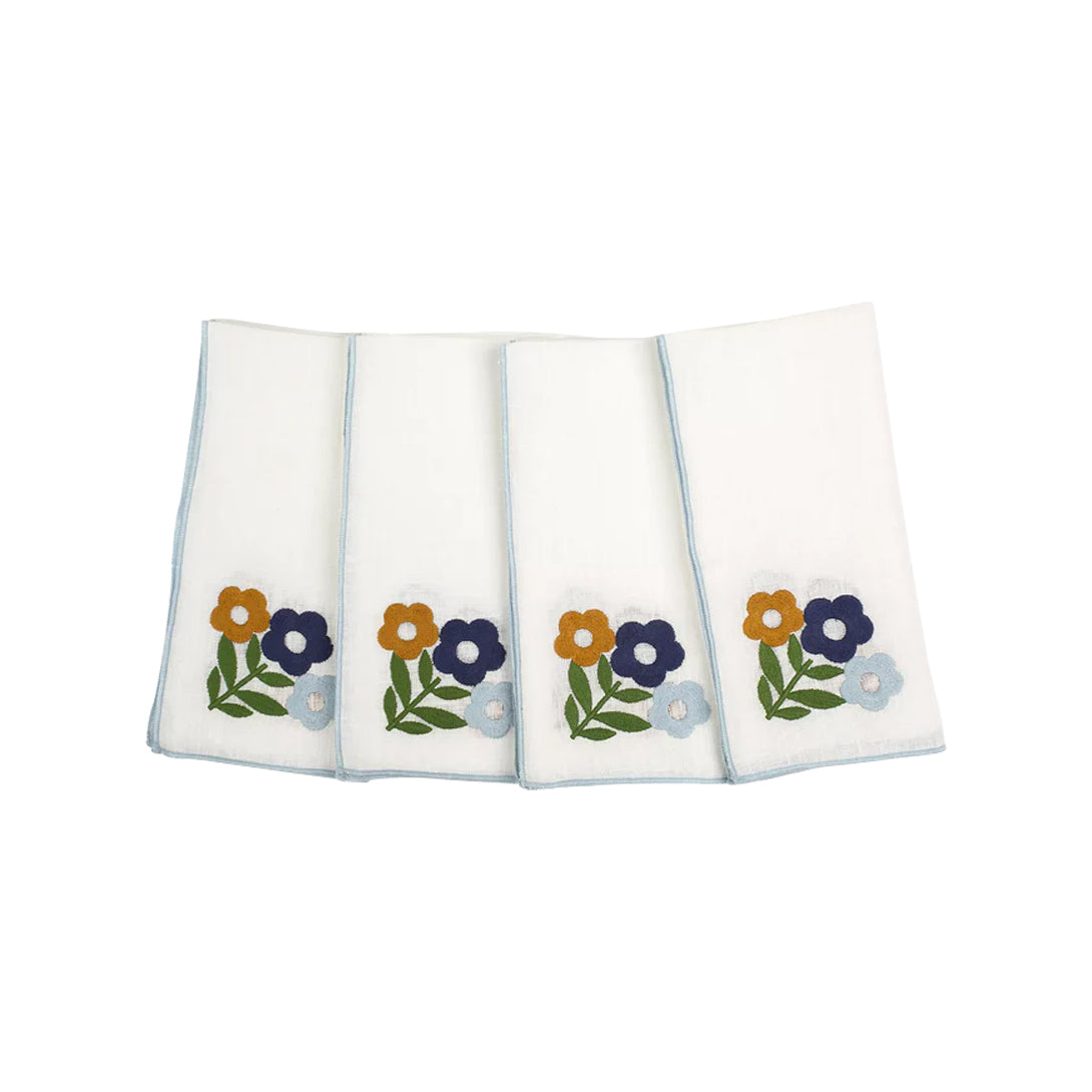 Floral Embroidered Linen Napkins (Set of 4)