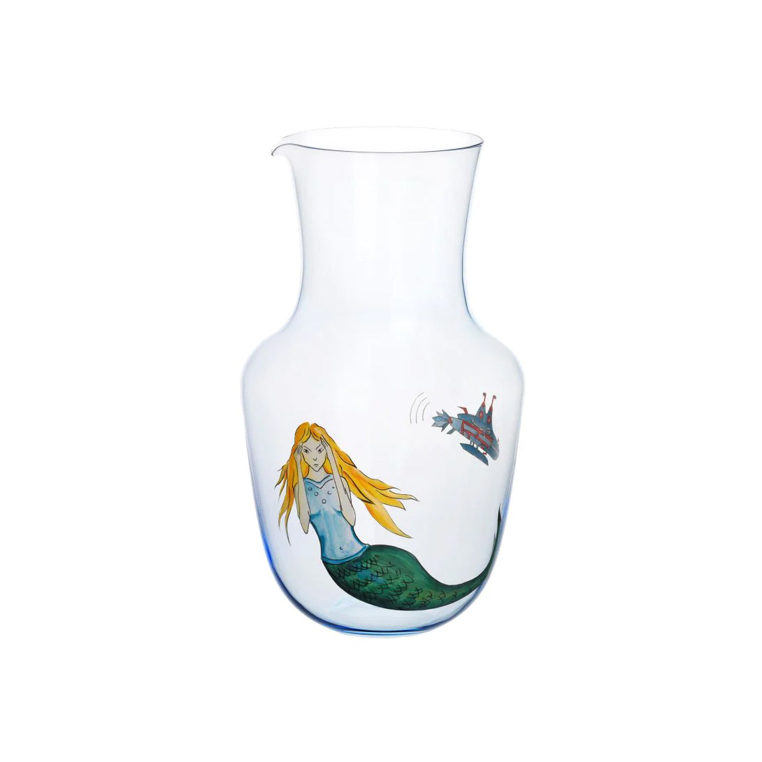 High Seas Angry Mermaid Water Pitcher, Light Blue