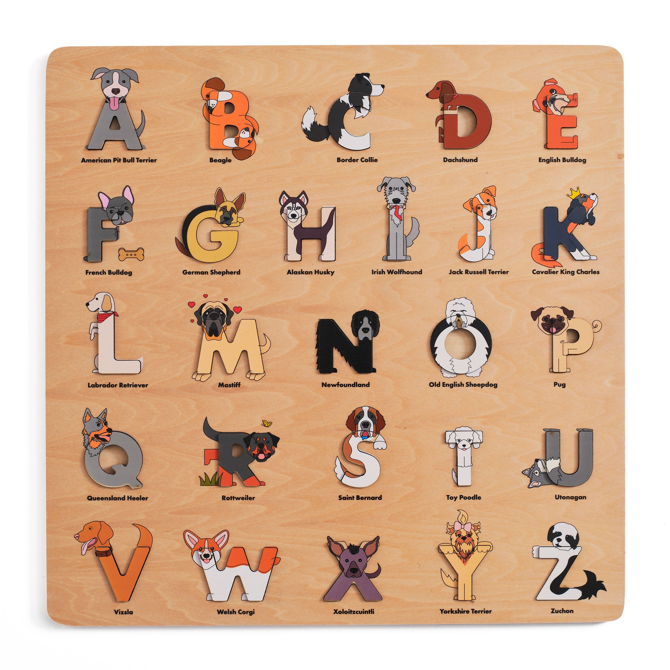 Dog Wooden Alphabet Puzzle against white backdrop baby gift lakeview home kid gifts idea children