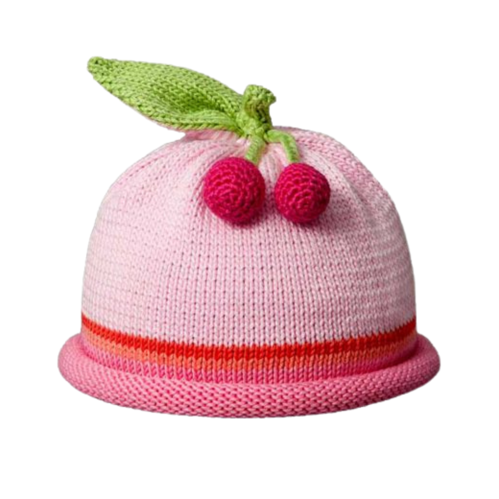 Multi pink cherries hat by margareta horn at Lakeview Home | baby gifts baby clothes