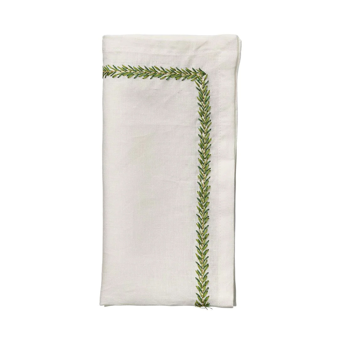 Jardin Linen Napkin in White & Green (Set of 4)