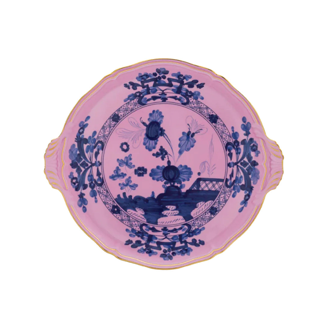 Oriente Italiano Cake Plate with Gold Rim, Azalea