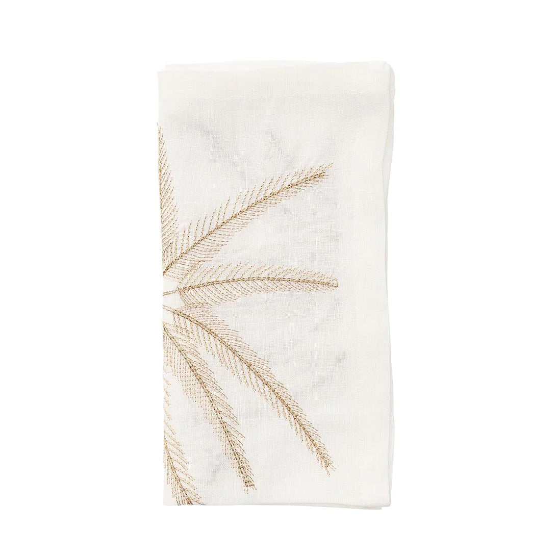 Palm Coast Linen Napkin in White & Natural & Gold, Set of 4