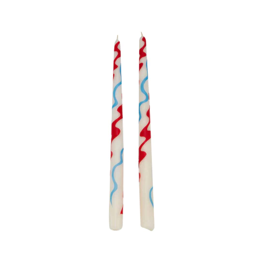 Primary Hand-Applied Wax Decoupage Taper Candles (Set of 2)