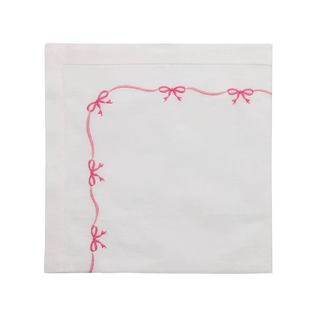 Ribbon Embroidered Linen Napkin, Pink, Set of 4