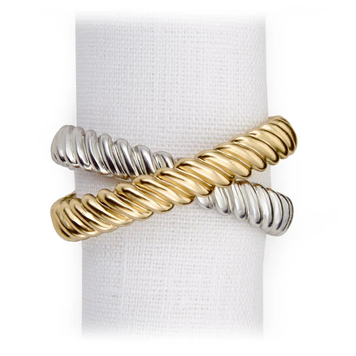 Deco Twist Jewel Napkin Ring Set of 4 (Gold and Platinum)