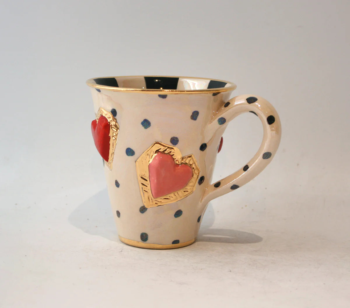 Jeweled Heart Mug in Black Polka Dot