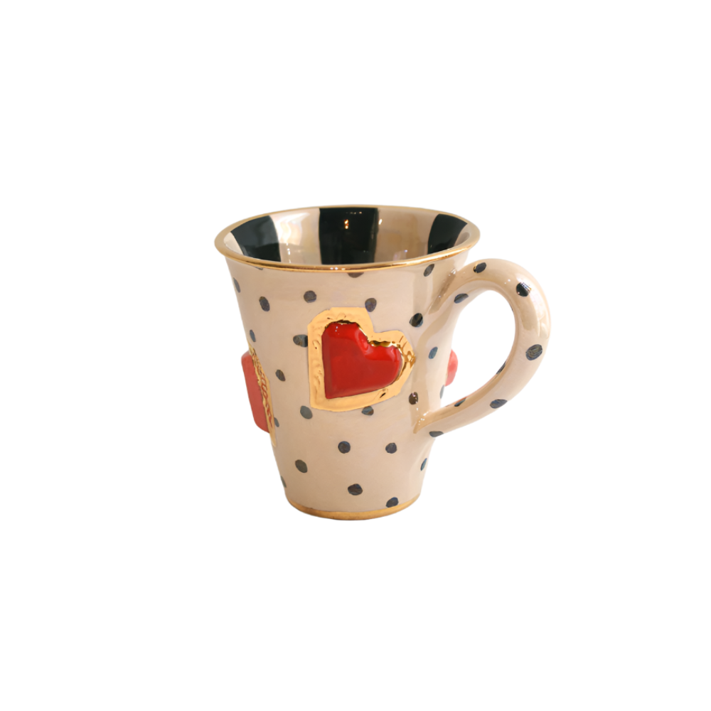 Jeweled Heart Mug in Black Polka Dot