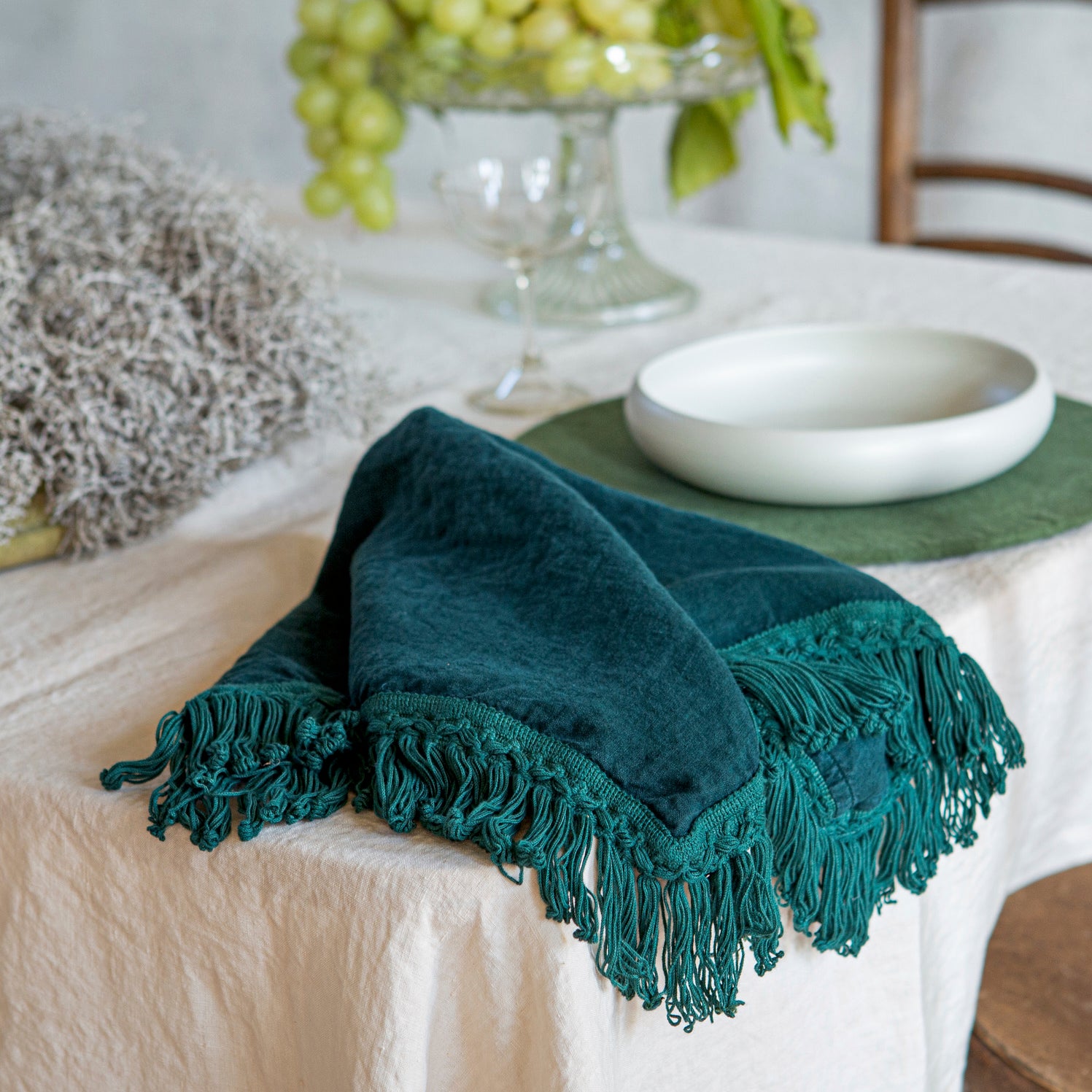 Linen Napkin with Long Fringe (Set of 4)