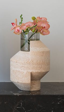 Toucana Small Travertine Vase and Candle Holder