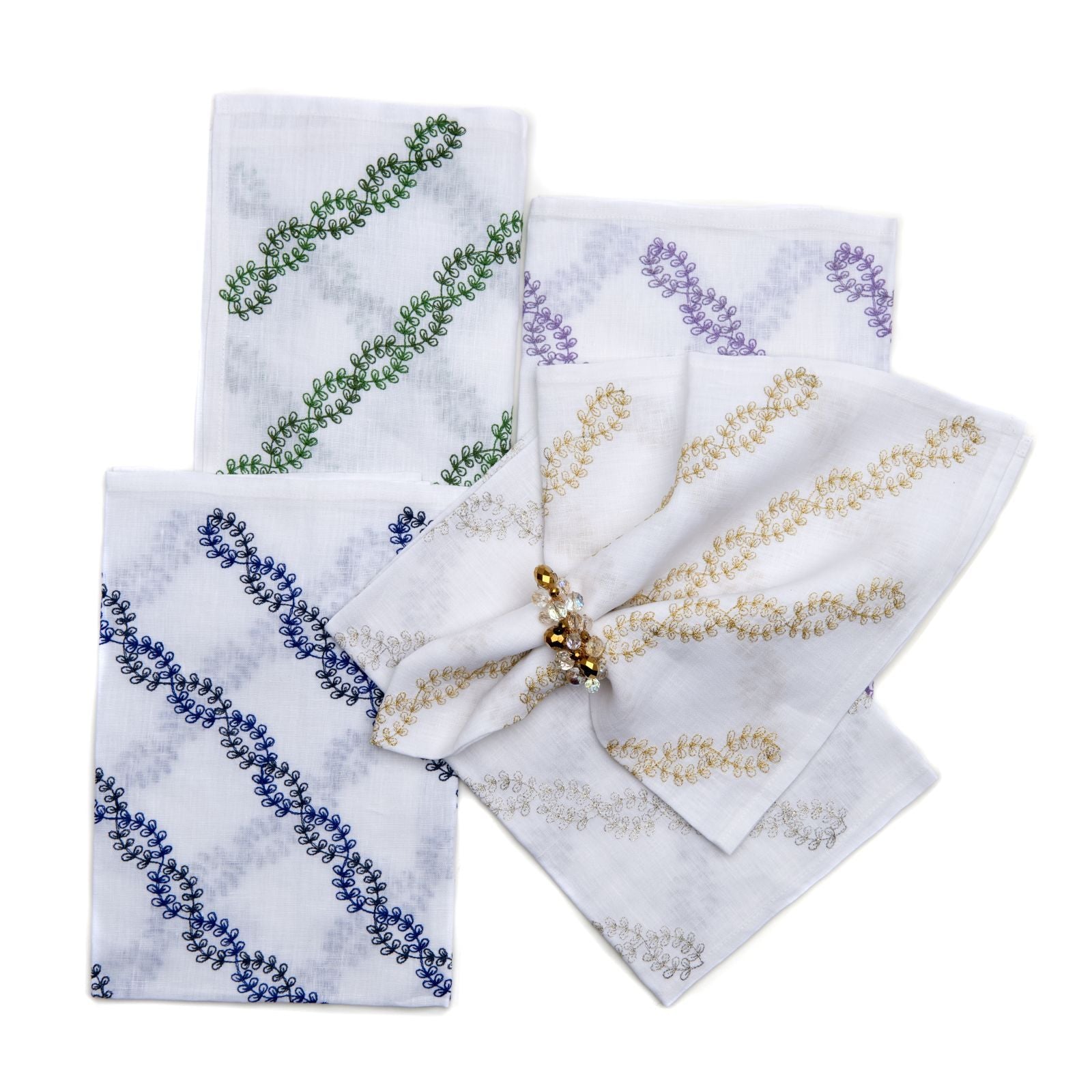 2-Tone Vines Linen Napkins, Set of 4