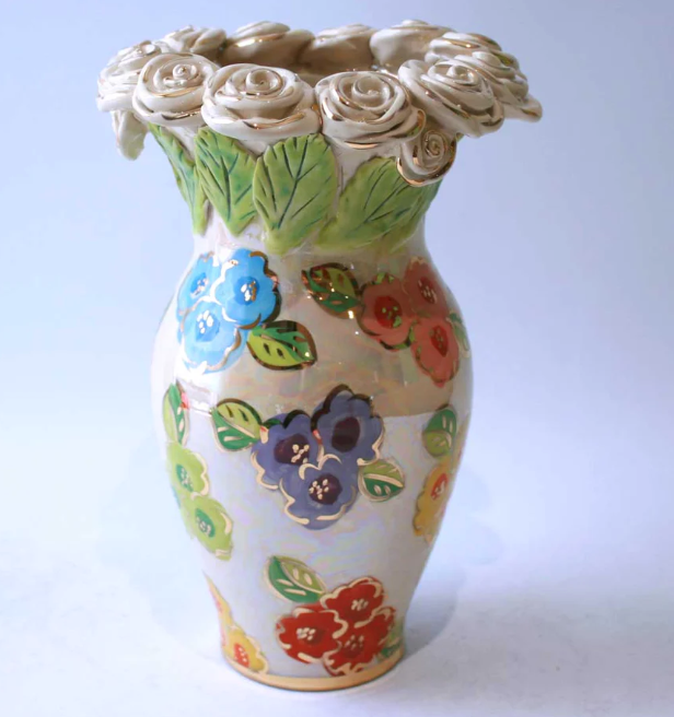 Rose Encrusted Vase in Petit Fleur, Small