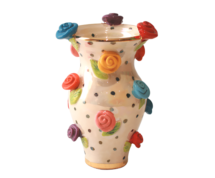 Rose Studded Vase in Iridescent Polka